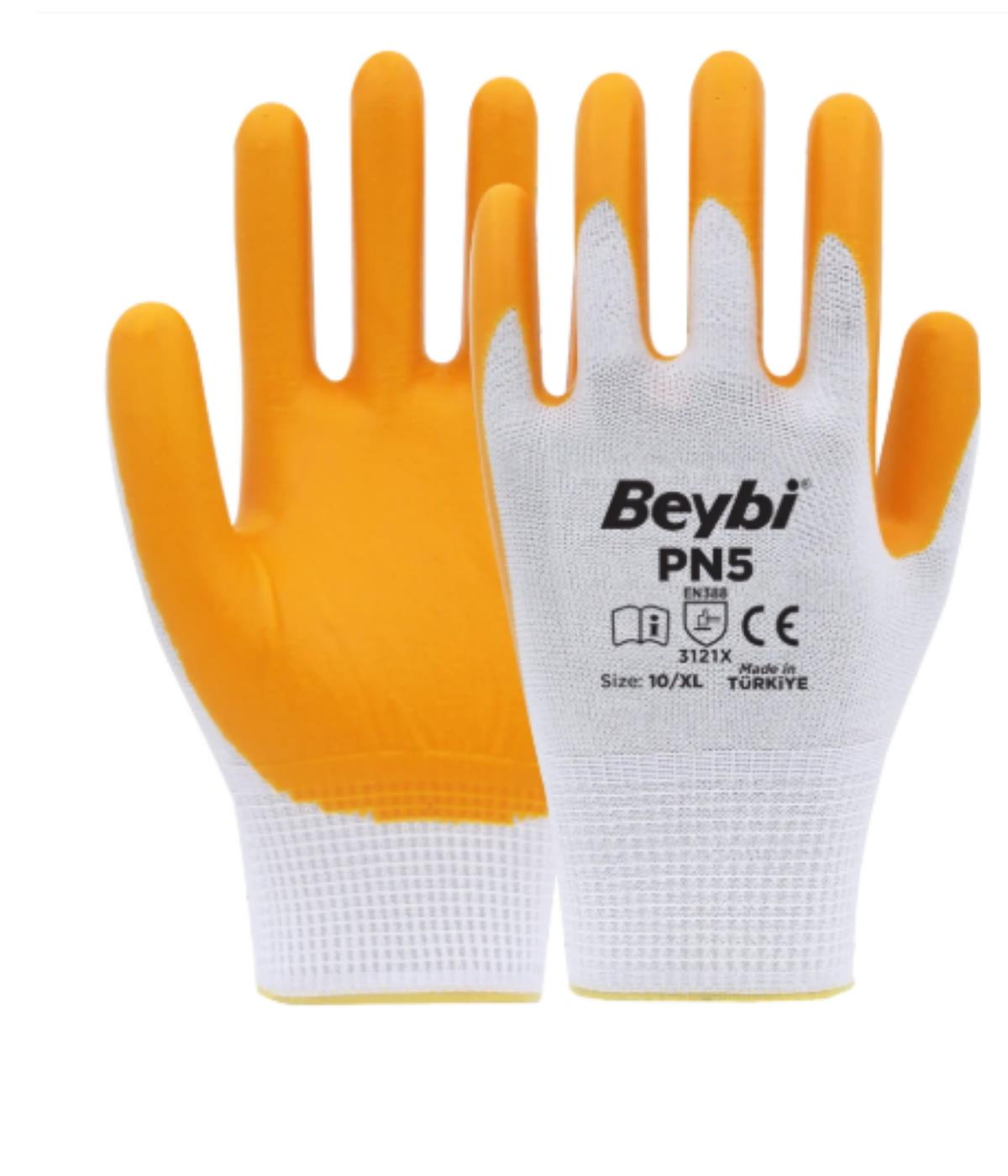 Beybi PN5 Polyester Örme Nitril Eldiven No:10 -288 Çift