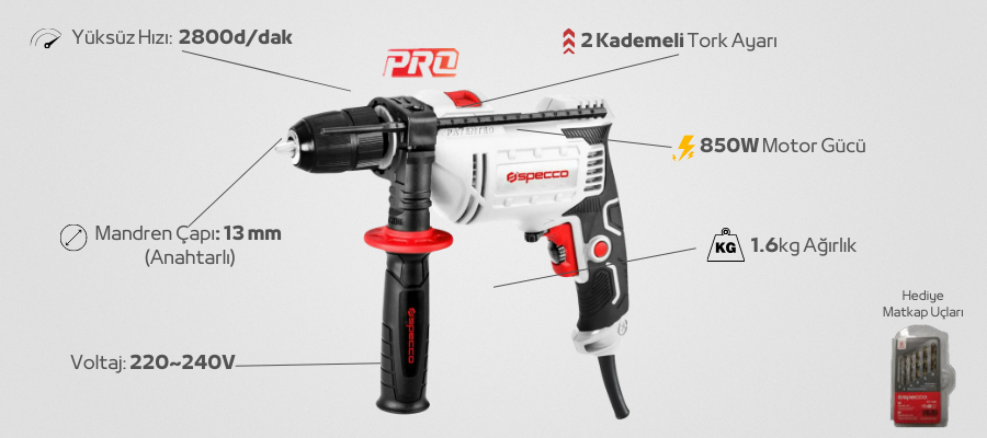 Specco Elektrikli Darbeli Matkap SP-6016A