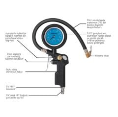 WORKPRO WP314063 16Bar Yağlı Basınç Göstergeli Profesyonel Havalı Lastik Şişirme Tabancası