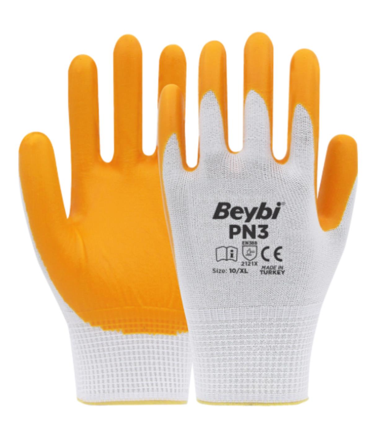 Beybi PN3 Polyester Örme Sarı Nitril Eldiven No:9 - 288 Çift