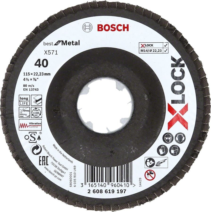 Bosch - X-LOCK - 115 mm 40 Kum Best Serisi Metal Flap Disk