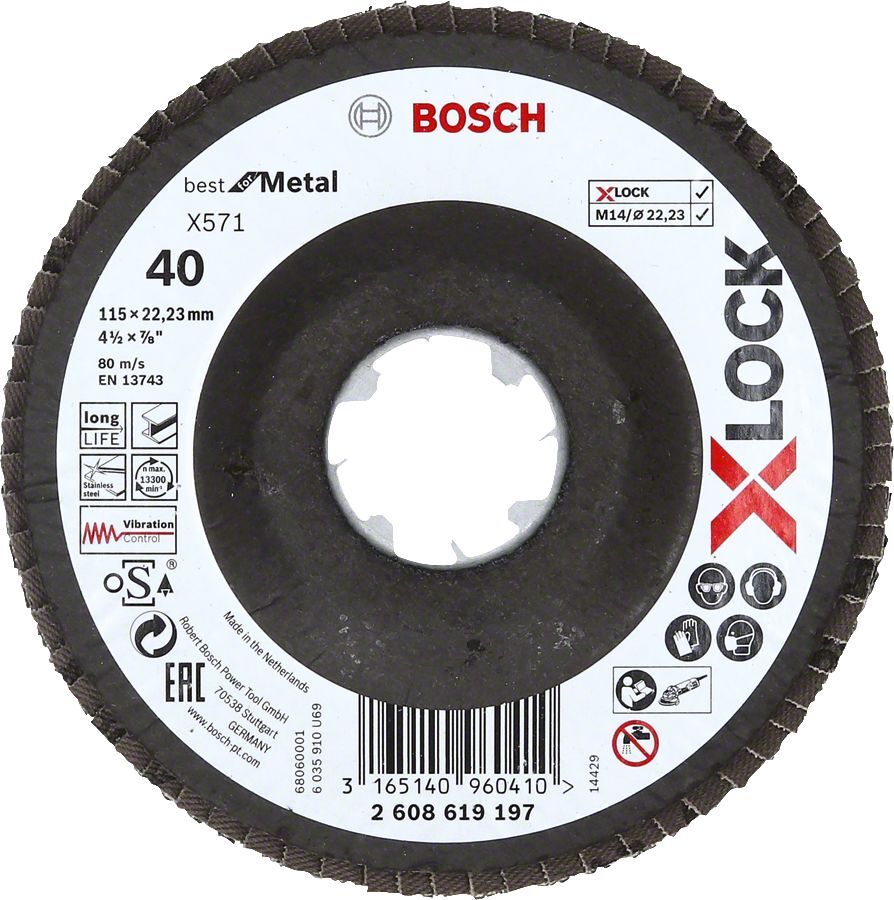 Bosch - X-LOCK - 115 mm 40 Kum Best Serisi Metal Flap Disk