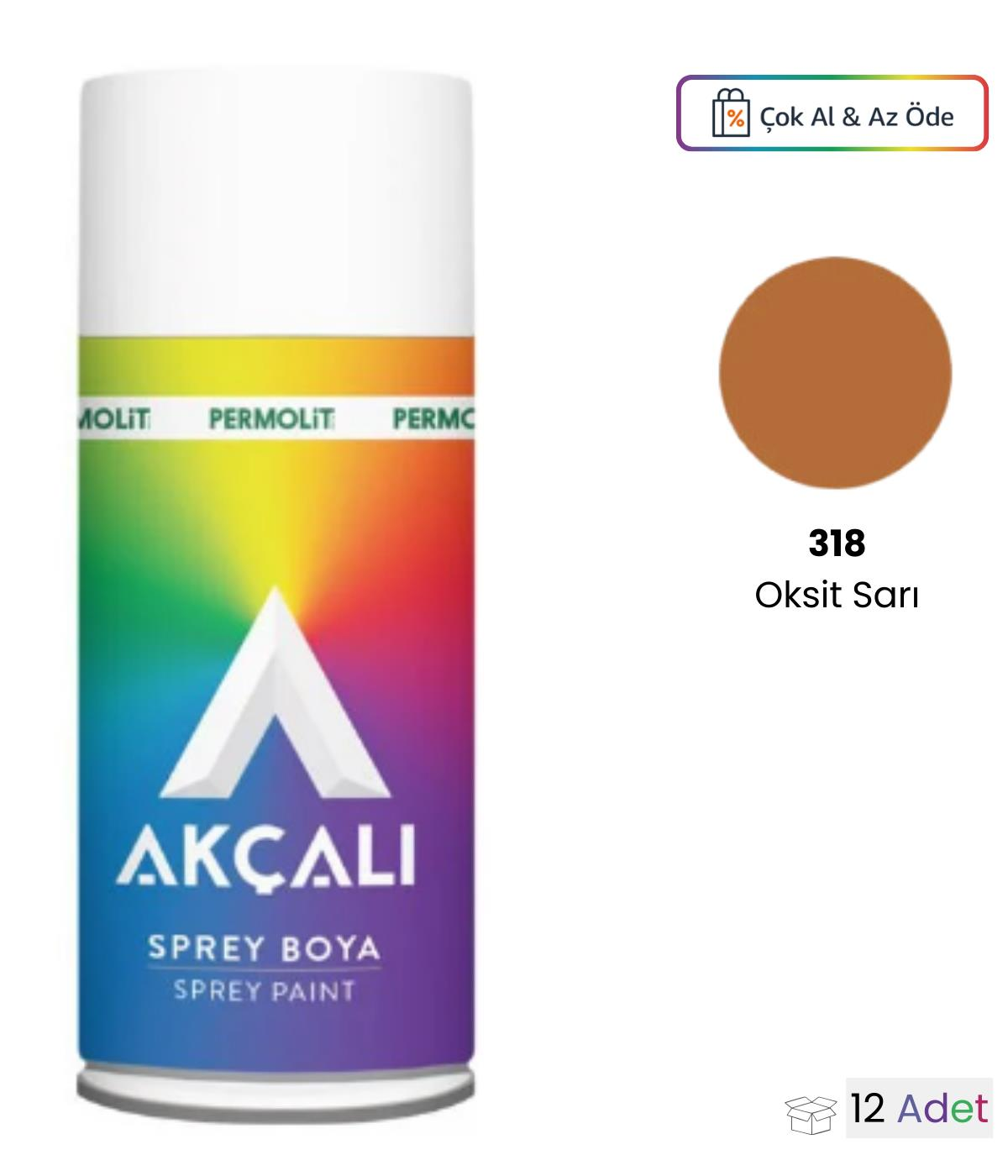 Akçalı 318 Oksit Sarı Sprey Boya (12 Adet)
