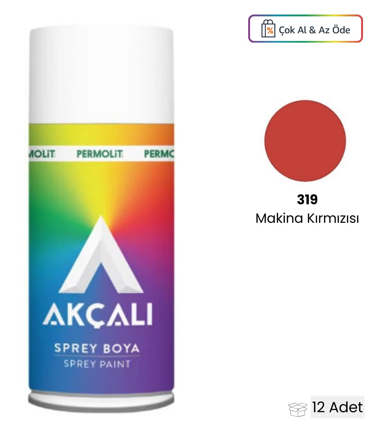 Akçalı Makine Kırmızısı 319 Sprey Boya 400 Ml (12 Adet)