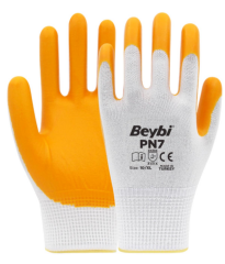 Beybi PN7 Polyester Örme Sarı Nitril Eldiven No:10 - 288 Çift