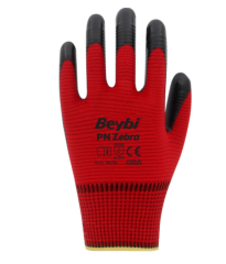 Beybi PN Zebra Kırmızı Siyah Polyester Örme Nitril Eldiven No: 9- 288 Çift
