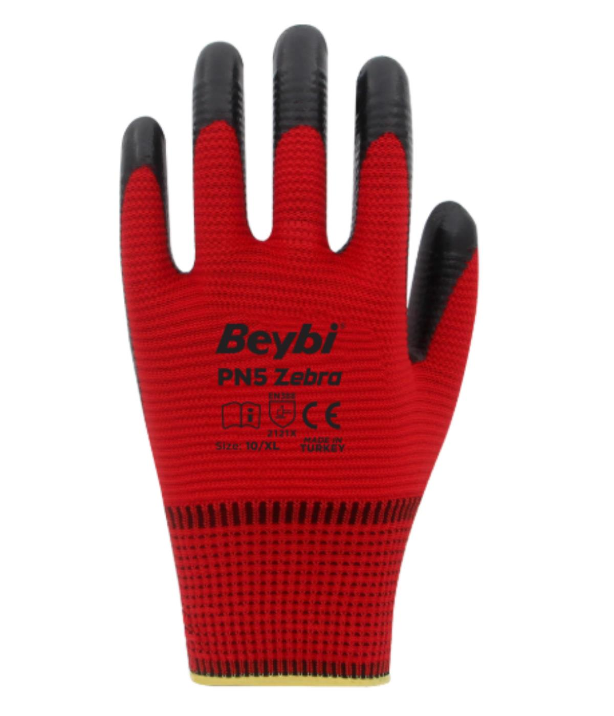 Beybi PN5 Zebra Polyester Örme Nitril Eldiven No:9 - 288Çift