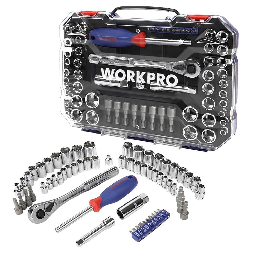 WORKPRO WP202566 1/4'’ 3/8’’ Metrik/İnç 63 Parça Cr-V Profesyonel Lokma Takımı