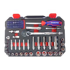 WORKPRO WP202524 1/4'’ 3/8’’ Metrik 75 Parça Cr-V Profesyonel Lokma Takımı