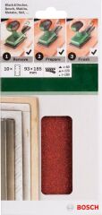 Bosch - Titreşimli Zımpara Kağıdı 10'lu Set, 93 x 185 mm 60/120/180 Kum 8 Delik