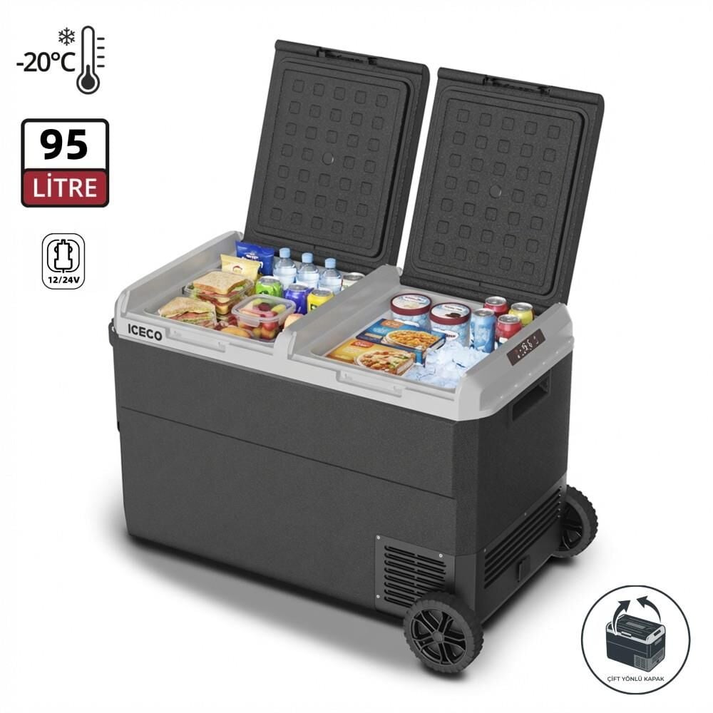ICECO MCD95D 12/24V 95 Litre Kompresörlü Çift Bölmeli Tekerlekli Outdoor Oto Buzdolabı/Dondurucu