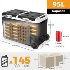 ICECO MCD95D 12/24V 95 Litre Kompresörlü Çift Bölmeli Tekerlekli Outdoor Oto Buzdolabı/Dondurucu