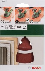 Bosch - Multi Zımpara Kağıdı 10'lu, 102 x 62/93 mm 120 Kum 11 Delik