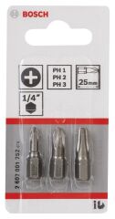 Bosch - 3 Parçalı Extra Hard Serisi Vidalama Ucu Seti PH1/2/3*25 mm