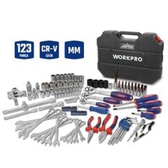 WORKPRO WP202533 1/4'’ 3/8’’ 1/2'’ 123 Parça Cr-V Metrik Ağır Hizmet Lokma ve Kombine Anahtar Takımı