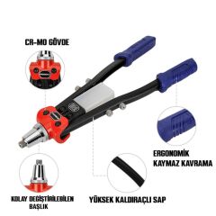 WORKPRO WP225001 5 IN 1 400mm Kollu Profesyonel Perçin Tabancası + 100 Adet Perçin