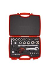 İzeltaş 1/4''-1/2'' Kombine Altı Köşe Lokma Anahtar Takımı 35 Parça-1113001038