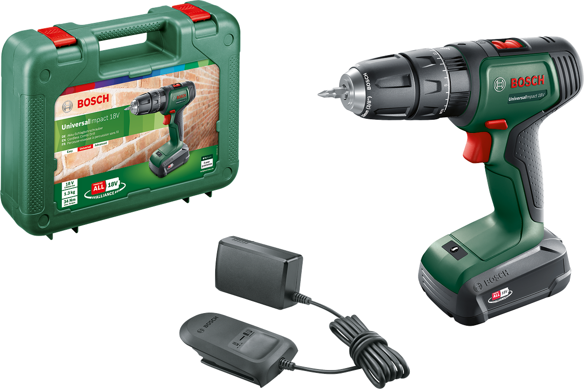 Bosch UniversalImpact 18 Tek Akülü Darbeli Delme Vidalama Makinesi (1 x 1,5Ah)