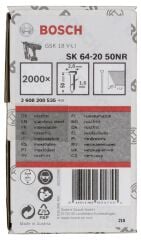 Bosch - Başsız Çivi 20ᵒ 50 mm Paslanmaz 2000li