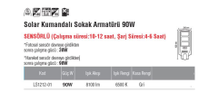 Luster 90W Solar Sokak Armatürü (IP65-6500K)