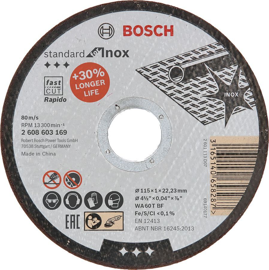 Bosch - 115*1,0 mm Standard Seri Düz Inox (Paslanmaz Çelik) Kesme Diski (Taş) - Rapido