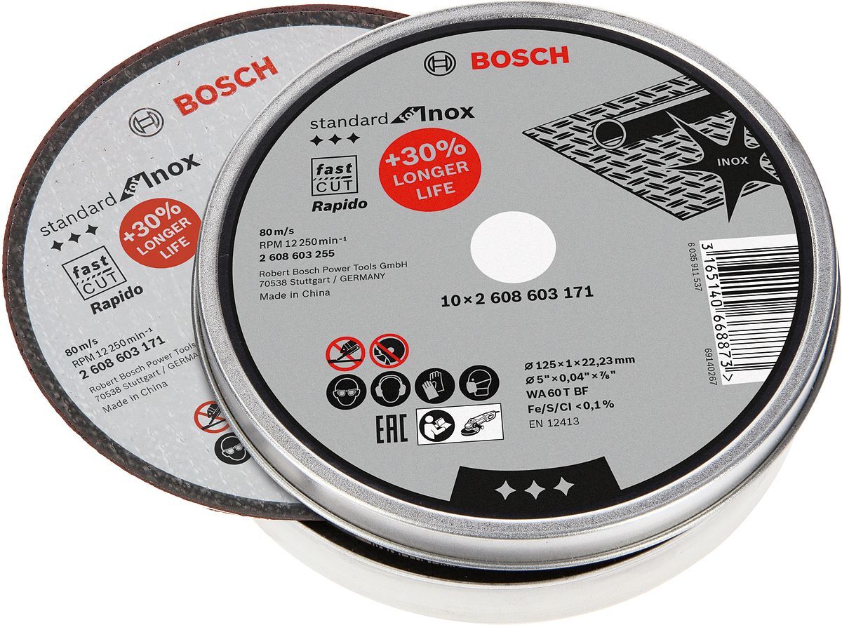 Bosch - 125*1,0mm Standard Seri Düz Inox (Paslanmaz Çelik) Kesme Diski (Taş) - Rapido (1 Adet)