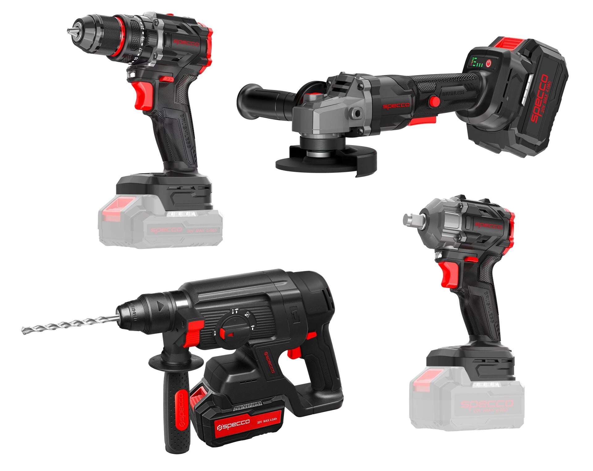 Specco Black Spark Kömürsüz Akülü 4'lü Set (4.0Ah Çift Akü Seti)